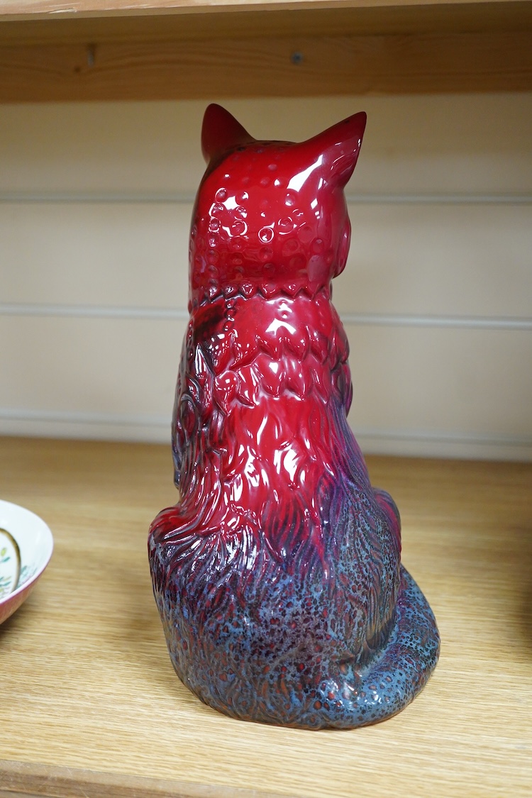 A Doulton Flambé glazed model of a cat, 28cm high